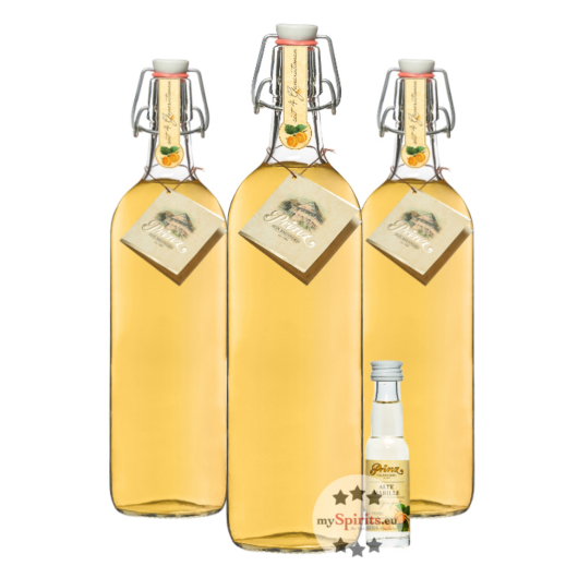 3 x Prinz: Alte Marille im Holzfass gereift / 41 % Vol. / 3 x 1,0 Liter +1 x 0,02 L Miniatur 