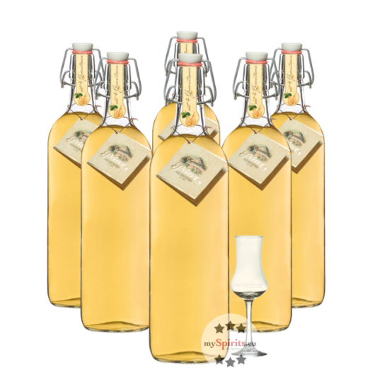 6 x Prinz: Alte Williams-Christ-Birne / 41 % Vol. / 6 x 1 Liter-Flaschen + 1 x gratis mySpirits-Schnapskelch
