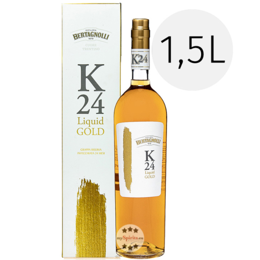 Bertagnolli K24 Liquid Gold Grappa Riserva / 42 % Vol. / 1,5 Liter-Flasche in Geschenkbox