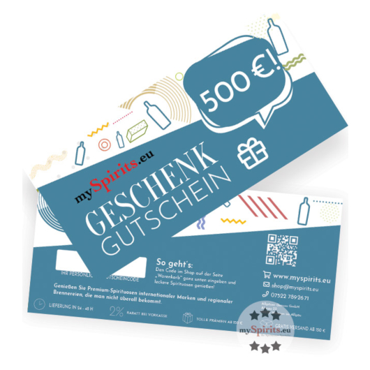 Einkaufsgutschein 500 € - Geschenk-Gutschein zum Einlösen auf mySpirits.eu