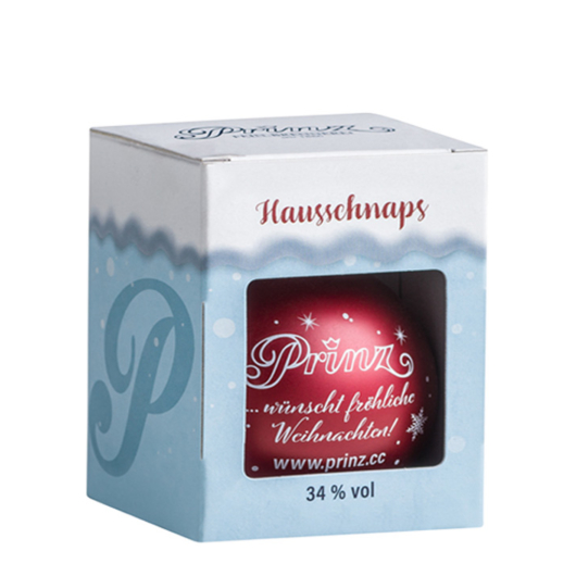 Prinz Christbaumkugel mit Hausschnaps / 34 % Vol. / 0,04 Liter-Flasche