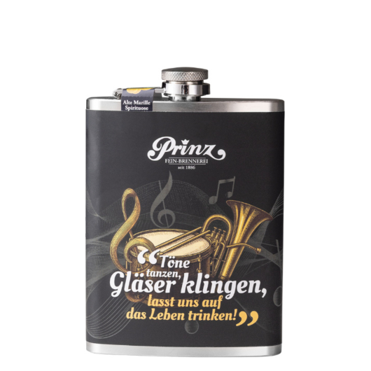 Prinz Flachmann Musik - Alte Marille / 41 % vol / 0,2 Liter-Flasche aus Edelstahl
