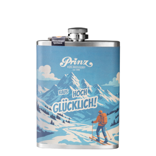 Prinz Flachmann Winter - Hausschnaps / 34 % vol / 0,2 Liter-Flasche aus Edelstahl