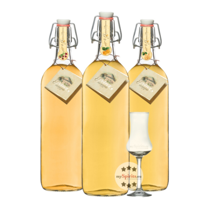 Prinz: Alte Sorten Lieblinge im 3er Set / 41 % vol / 3 x 1 Liter-Flasche + 1 x mySpirits Schnapskelch