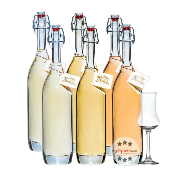 Prinz: Alte Sorten Kombi-Paket 0,5 l (Alte Marille, Williamsbirne & Wald-Himbeere) / 41 % vol / 6 x 0,5 Liter + gratis mySpirits Schnapskelch