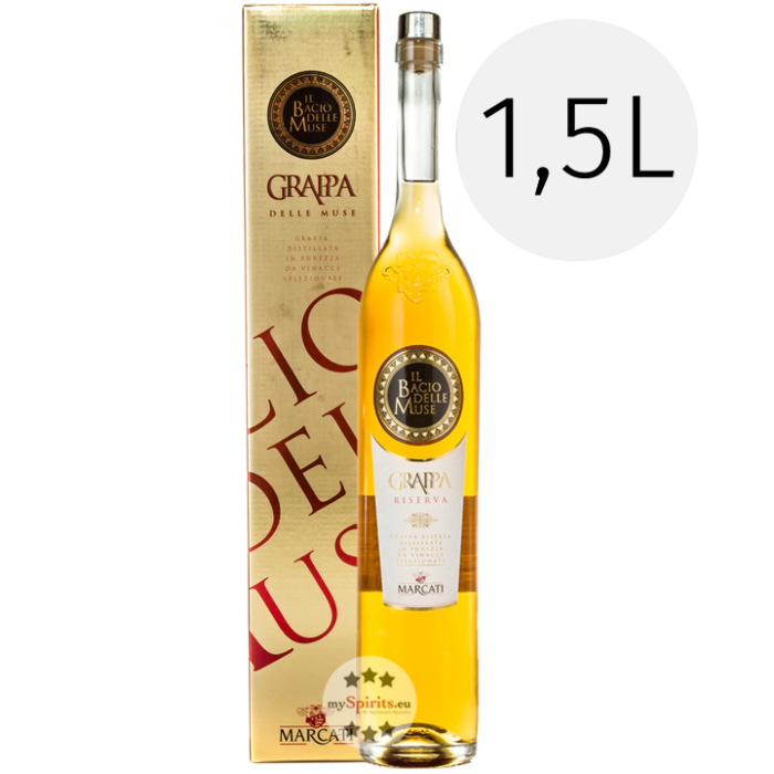 Marcati Grappa Riserva „Il Bacio delle Muse“  / 40 % Vol. / 1,5 Liter-Flasche in Geschenkbox