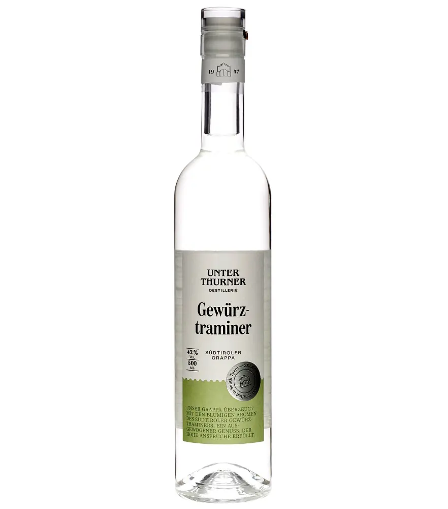 Gewürztraminer Grappa von Unterthurner / 42 % vol. / 0,5 Liter - Flasche