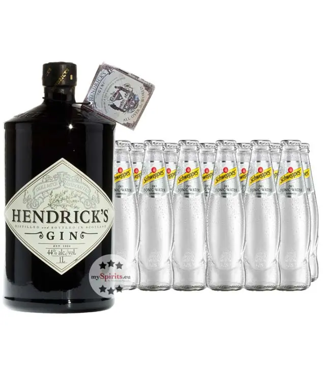 Hendrick’s Gin (44 % vol. / 1,0 Liter) & 12 x Schweppes Dry Tonic Water (0,2 Liter) inkl. 1,20 € Pfand