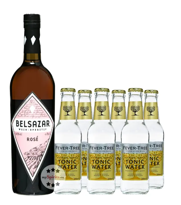 Belsazar Rosé Tonic Set: 1 x Belsazar Rosé Vermouth (17,5 % vol, 0,75l) + 6 x Fever-Tree Indian Tonic Water 0,2l inkl. 0,90 € Pfand