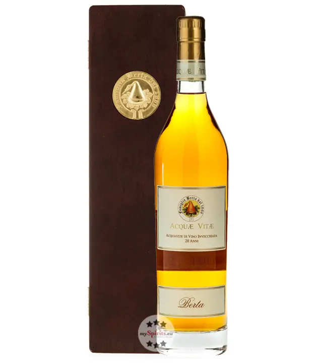 Distillerie Berta Acquae Vitae – Acquavite di Vino Invecchiata 25 Anni / 43 % vol. / 0,7 Liter-Flasche in Holzkiste