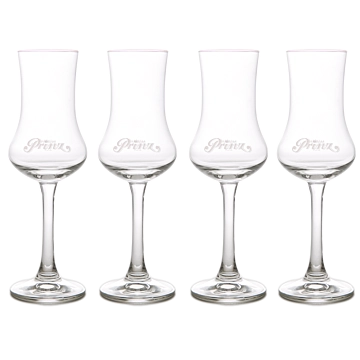 4x Orig. Prinz-Schnapskelch: Schnaps Gläser mit Prinz-Gravur und Eichstrich