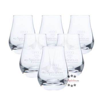 6 x mySpirits Schnapsglas mit mySpirits-Druck + 4cl Eichstrich / Fassungsvermögen: 12 cl, Höhe: 8 cm