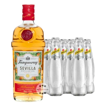 Praktisch als Gin Tonic Set: der zitrus-fruchtige Tanqueray Flor de Sevilla Gin & das trockene, weniger süße Schweppes Dry Tonic als Set bei mySpirits!