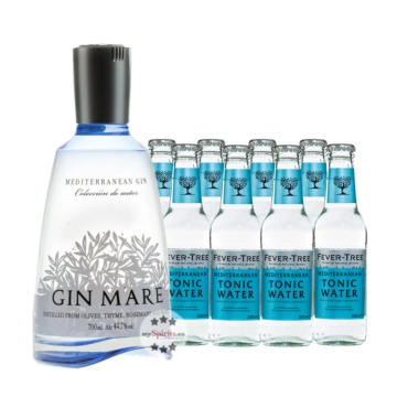 Gin Tonic Set: Gin Mare (42,7 % Vol. / 0,7 Liter) + 8 x Fever-Tree Mediterranean Tonic Water (0,2 Liter) inkl. 1,20 € Pfand