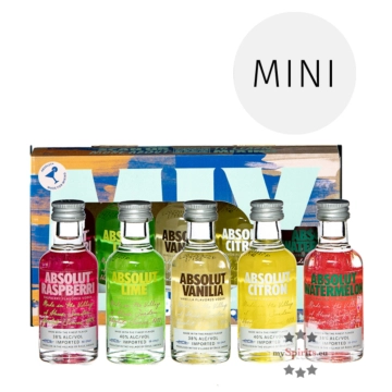 Absolut Five Set mit 5 Flavoured Vodka Miniaturen Probierset / 40 % Vol. / 5 x 0,05 Liter-Flasche in Box