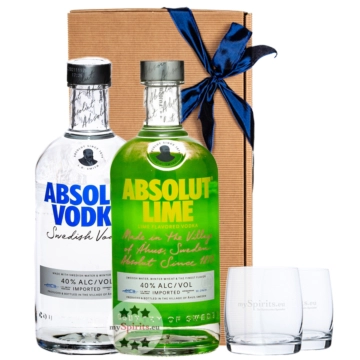 Absolut Vodka (40 % Vol / 0,7L) + Absolut Vodka Lime (40 % Vol. / 0,7L) + 2x mySpirits Tumbler in Geschenkbox