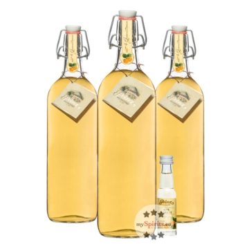 3 x Prinz: Alte Marille im Holzfass gereift / 41 % Vol. / 3 x 1,0 Liter +1 x 0,02 L Miniatur 