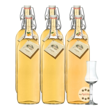 Prinz: Alte Sorten Kombi-Paket mit Alte Marille, Williamsbirne & Wald-Himbeere / 41 % Vol. / 6 x 1,0 Liter-Flasche + 1 x gratis mySpirits Schnapskelch