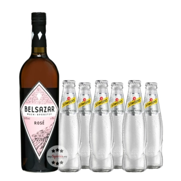 Belsazar Tonic Set: Belsazar Rosé Vermouth (17,5 % vol, 0,75l) & 6 x Schweppes Dry Tonic Water 0,2l inkl. 0,60 € Pfand