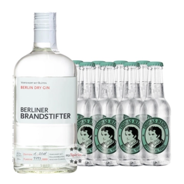 Gin Tonic Set: Berliner Brandstifter Gin (43,3 % Vol. / 0,7 Liter) + 8 x Thomas Henry Botanical Tonic Water (0,2 Liter) inkl. 1,20 &euro; Pfand