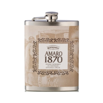 Bertagnolli Flachmann Amaro 1870 / 27 % vol / 0,2 Liter-Flasche aus Edelstahl