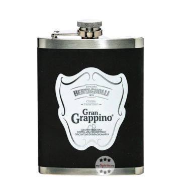 Bertagnolli Flachmann Gran Grappino Bianco Grappa / 42 % vol / 0,2 Liter-Flasche aus Edelstahl