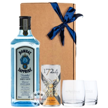 Geschenk-Set: Bombay Sapphire Gin (40 % Vol. / 0,7 L) + 1724 Tonic Water (0,2 L) inkl. 0,25 € Pfand + 2 x mySpirits Tumbler in Geschenkbox