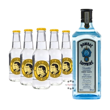 Bombay Sapphire London Dry Gin (40% Vol., 1,0 L) & 5 x Thomas Henry Tonic Water (0,2 L)