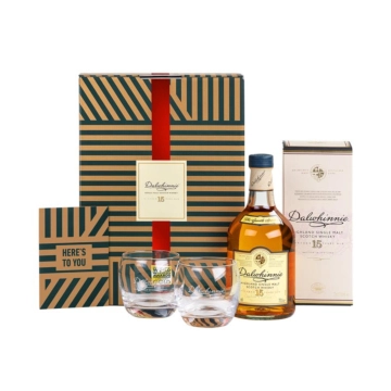 Dalwhinnie 15 Jahre Whisky Geschenkset mit 2 Gläsern & Grußkarte / 43 % Vol. / 0,7 Liter in Geschenkbox