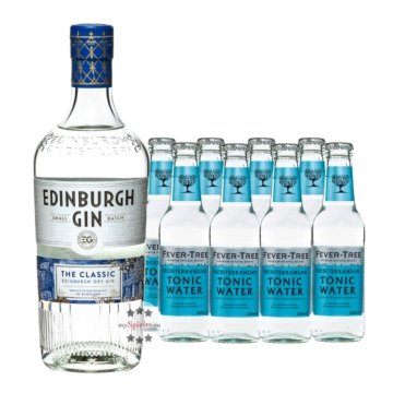 Edinburgh Gin (43 % Vol. / 0,7 L) + 8 x Fever-Tree Mediterranean Tonic Water (0,2 L) inkl. 1,20 € Pfand