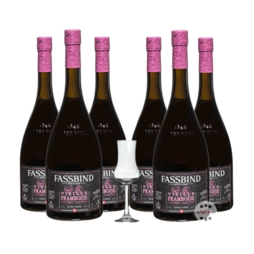 6 x Fassbind Alte Himbeere - Vieille Framboise / 40 % vol / 6 x 0,7 Liter + mySpirits Schnapskelch