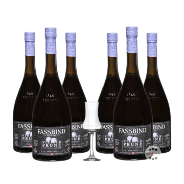 6 x Fassbind Alte Pflaume - Vieille Prune / 40 % vol / 6 x 0,7 Liter + mySpirits Schnapskelch