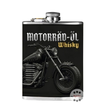 Motorräd-Öl Flachmann mit Guy Fawkes 12 Jahre Whisky / 44,4 % vol / 0,2 Liter-Flasche aus Edelstahl