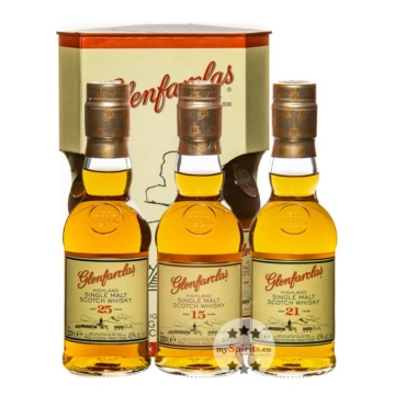 Glenfarclas Miniaturen-Probierset 15 YO, 21 YO, 25 YO / 43 - 46 % Vol. / 3 x 0,2 Liter in Dekobox