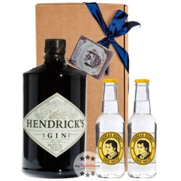 Geschenk-Set: Hendrick’s Gin (44 % Vol. / 0,7 L) + 2 x Thomas Henry Indian Tonic (0,2 L inkl. 0,30€ Pfand) in Geschenkbox