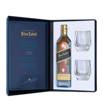 Johnnie Walker Blue Label Whisky Geschenkset mit 2 Gläsern / 40 % vol. / 0,7 Liter-Flasche  Geschenkpackung