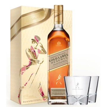 Johnnie Walker Gold Label Geschenkset / 40 % Vol. / 0,7 Liter-Flasche + 2 Johnnie Walker-Gläser