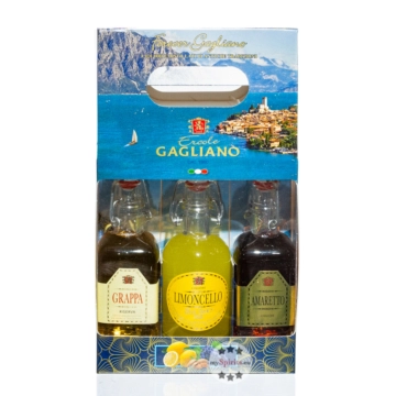 Marcati Ercole Gagliano Geschenkset mit Grappa, Limoncello & Amaretto / 25-40 % Vol. / 3 x 0,1 Liter-Flasche in Geschenkverpackung