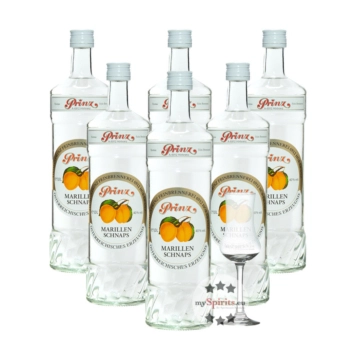 Das 6er Paket Marillen-Schnaps 1,0 Liter der Fein-Brennerei Prinz inklusive gratis mySpirits Schnapskelch. Jetzt bei mySpirits bestellen!