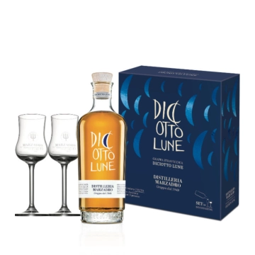 Marzadro Set "Insieme Lune" Grappa Diciotto Lune + 2 Kelche / 41 % Vol. / 0,5 Liter-Flasche