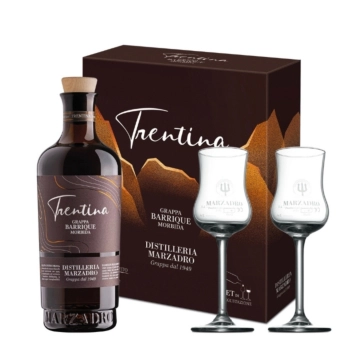 Marzadro Set "Insieme Morbida" La Trentina Morbida + 2 Kelche / 41 % Vol. / 0,5 Liter-Flasche