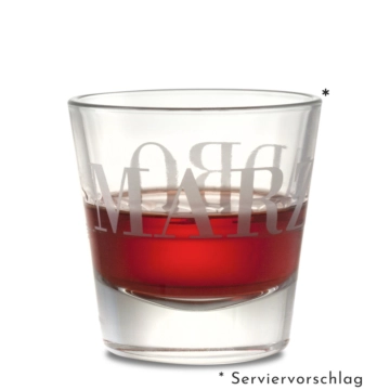 Marzadro: Likör-Glas / 2 cl & 4 cl Eichstrich / Ø ca. 7 cm / H: ca. 6 cm