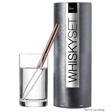 Eisch Whiskypipetten Set kupfer in Geschenkdose / Whiskypipette L: 170 mm, &Oslash; 8 mm, Wasserglas 190 ml