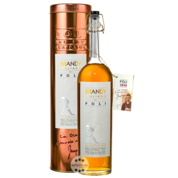 Poli Brandy Italiano – Weinbrand / 40 % Vol. / 0,7 Liter-Flasche in Geschenkdose