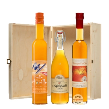 Prinz Geschenkset Heiße Wintertage: Bratapfel-, Apfelstrudel- & Heiße Marille-Likör / 16 % Vol. / 3 x 0,5 Liter-Flasche in Prinz-Holzschatulle