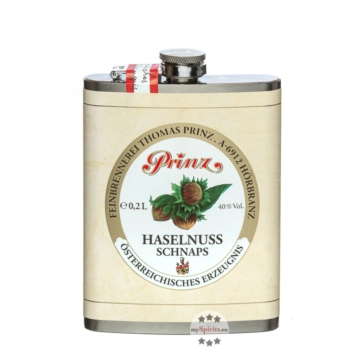 Prinz Flachmann Haselnuss-Schnaps / 40 % Vol. / 0,2 Liter-Flasche aus Edelstahl