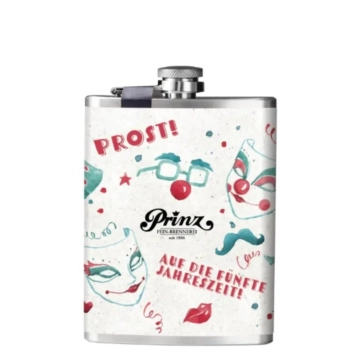 Prinz Flachmann Karneval - Nusserla / 34 % vol / 0,2 Liter-Flasche aus Edelstahl