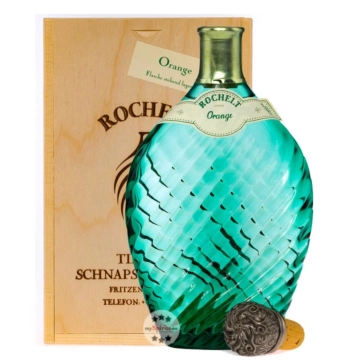 Rochelt Orange – Edelbrand aus der saftigen Zitrusfrucht / 57 % Vol. 0,35 Liter-Flasche in Holzkiste