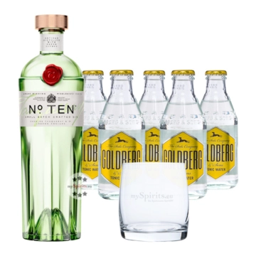 Tanqueray No. 10 Gin (47,3 % Vol., 0,7 L) & 5 x Goldberg Tonic (0,2 L) inkl. 0,50€ Pfand  + 1 Tumbler