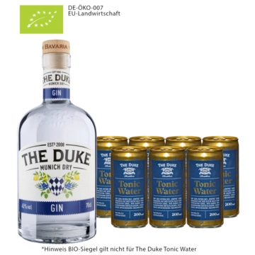 The Duke Munich Dry Gin Bio (45 % vol, 0,7l) & 7 x The Duke Tonic Water (0,2l) inkl. 1,75€ Pfand